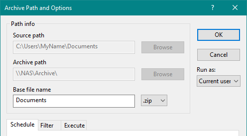 Edit archive options