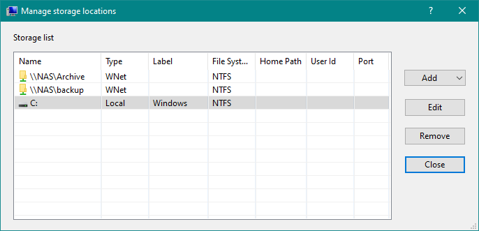 Storage list