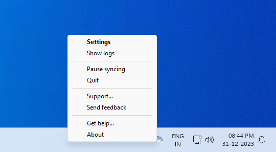 Task bar menu